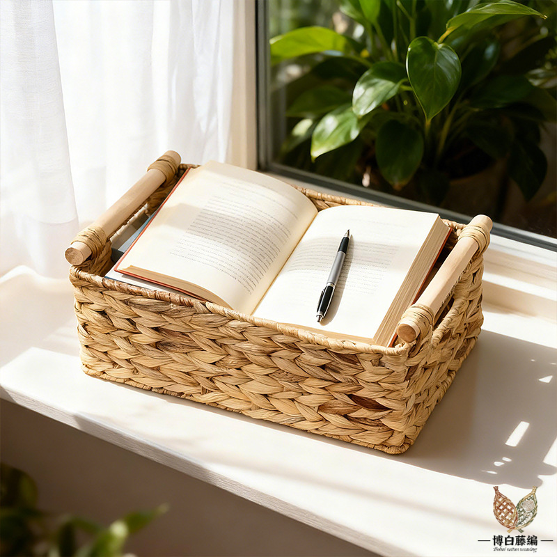 Handwoven Water Hyacinth Bathroom Storage Basket with Wooden Handles, 3-Piece Set, Essential for Home Organization