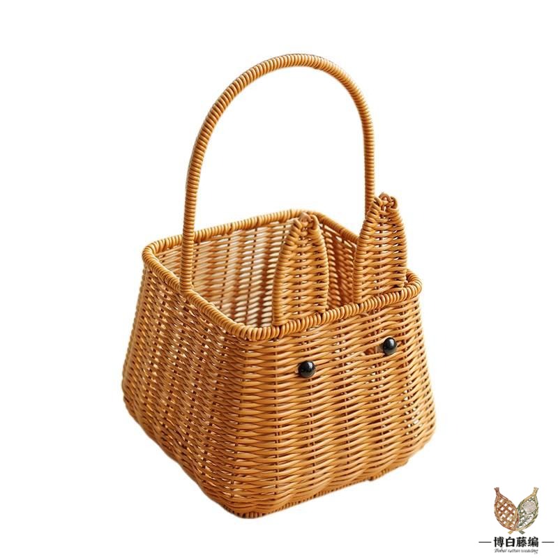 Handwoven Rattan Basket, New Style Bunny Fruit Storage, Rustic Wedding Photography Prop, Eco-Friendly, Natural
