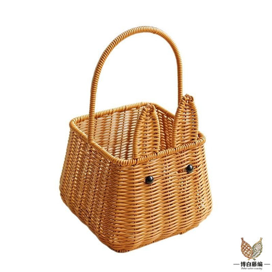 Handwoven Rattan Basket, New Style Bunny Fruit Storage, Rustic Wedding Photography Prop, Eco-Friendly, Natural
