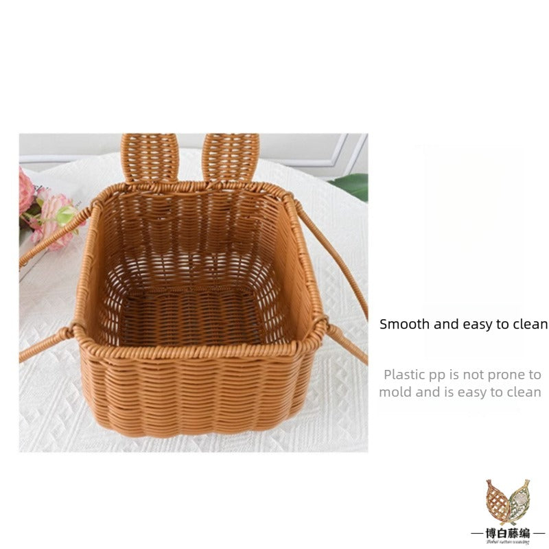 Handwoven Rattan Basket, New Style Bunny Fruit Storage, Rustic Wedding Photography Prop, Eco-Friendly, Natural