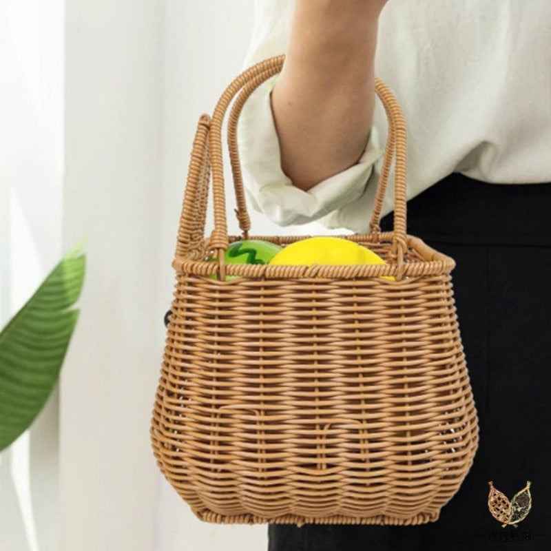Handwoven Rattan Basket, New Style Bunny Fruit Storage, Rustic Wedding Photography Prop, Eco-Friendly, Natural