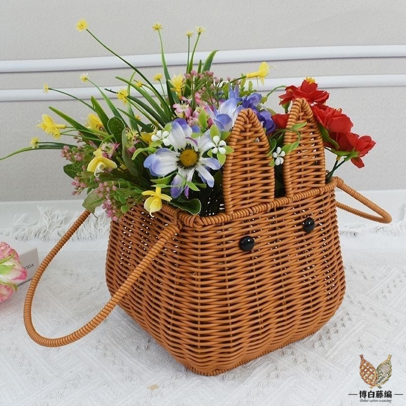 Handwoven Rattan Basket, New Style Bunny Fruit Storage, Rustic Wedding Photography Prop, Eco-Friendly, Natural