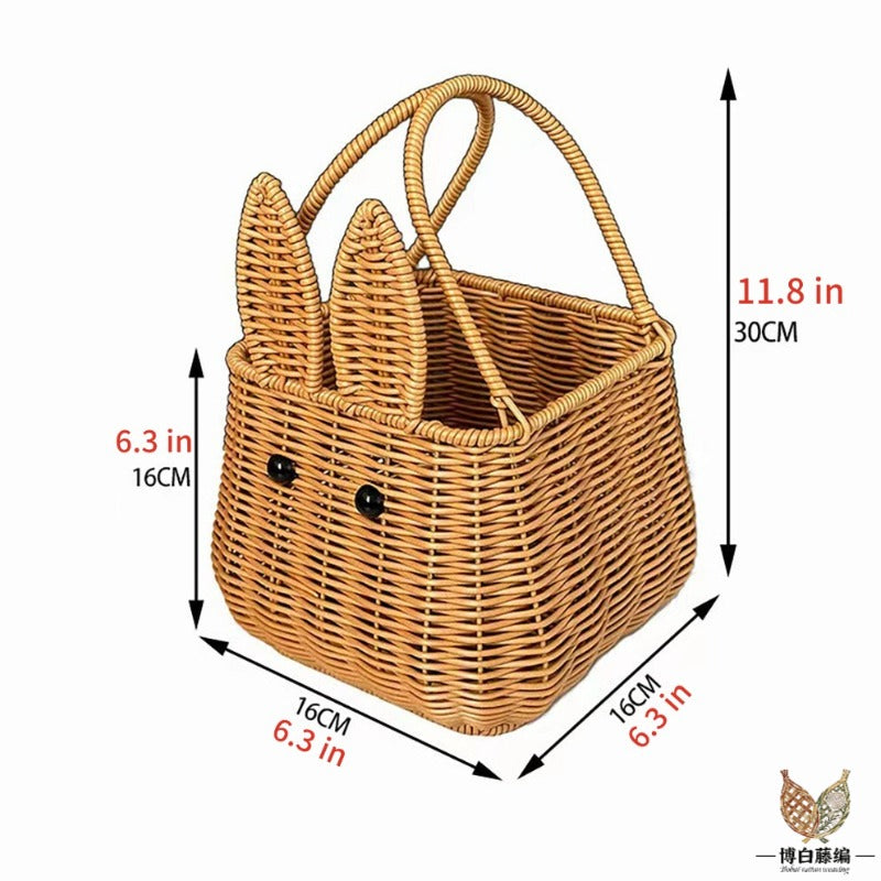 Handwoven Rattan Basket, New Style Bunny Fruit Storage, Rustic Wedding Photography Prop, Eco-Friendly, Natural
