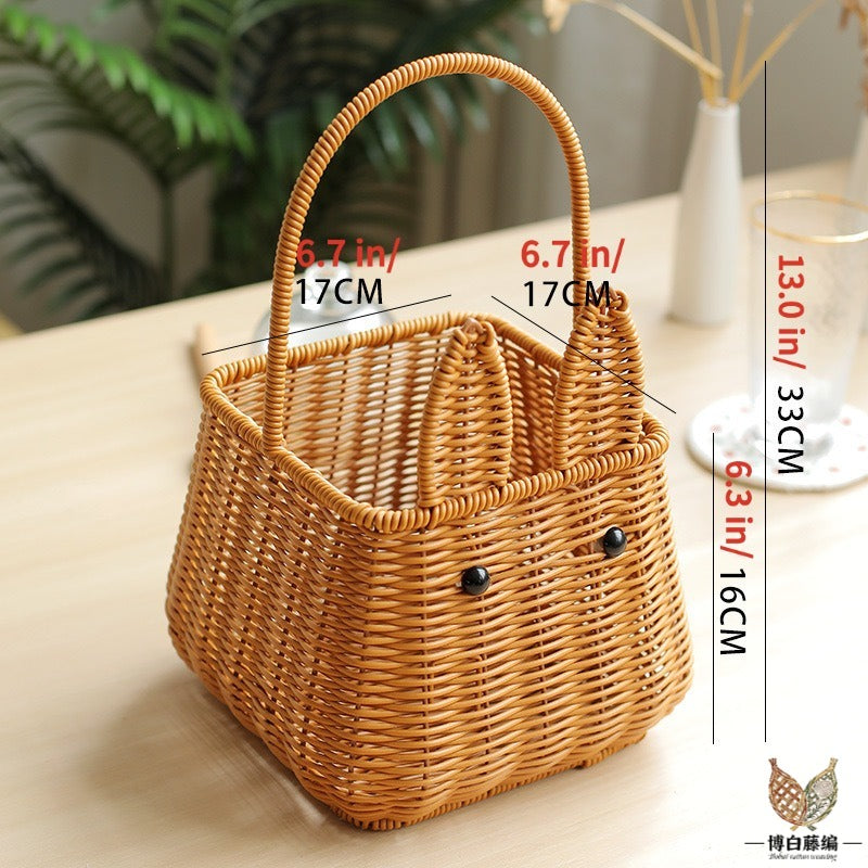 Handwoven Rattan Basket, New Style Bunny Fruit Storage, Rustic Wedding Photography Prop, Eco-Friendly, Natural