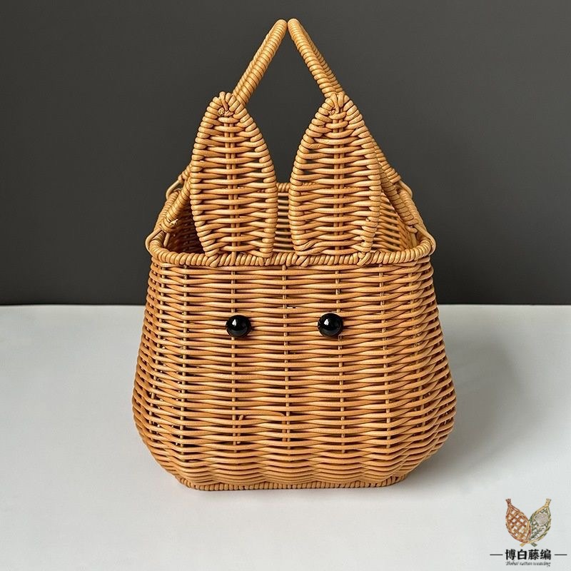 Handwoven Rattan Basket, New Style Bunny Fruit Storage, Rustic Wedding Photography Prop, Eco-Friendly, Natural