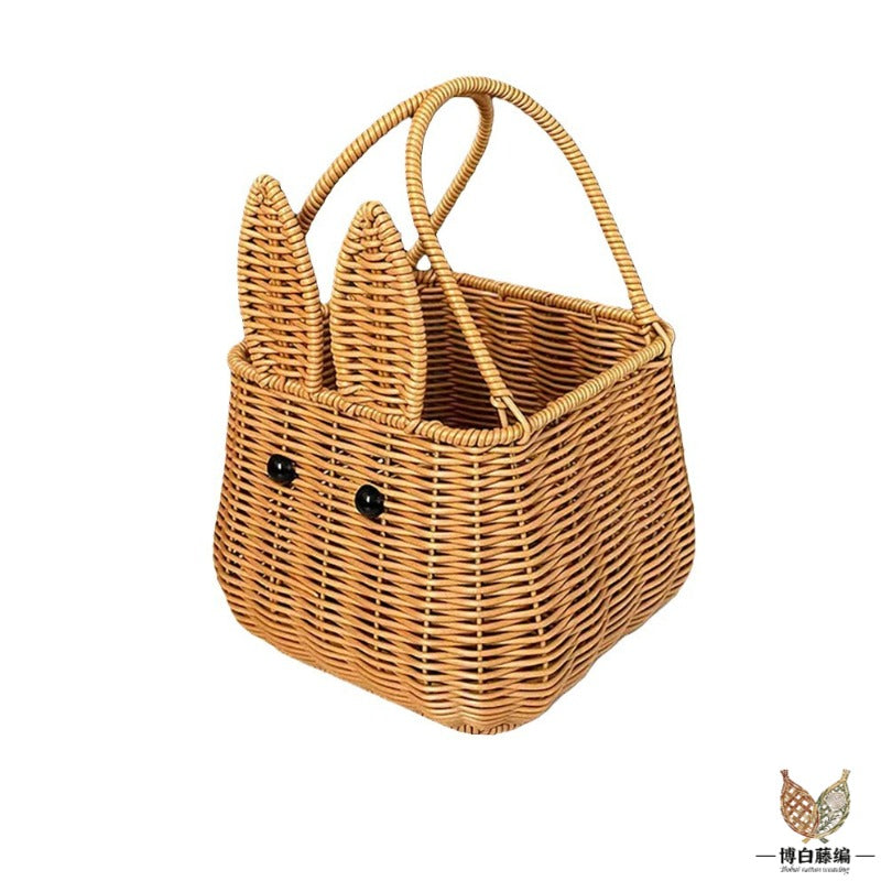 Handwoven Rattan Basket, New Style Bunny Fruit Storage, Rustic Wedding Photography Prop, Eco-Friendly, Natural