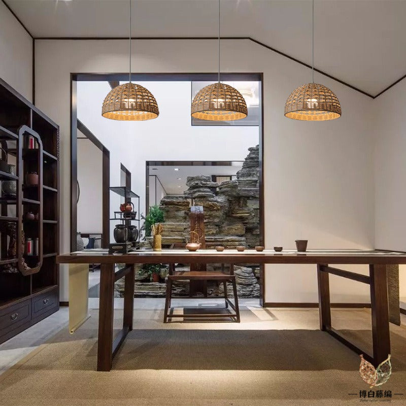 Handwoven Rattan Pendant Lamp Shade, Modern Home, Natural