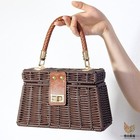 Handmade Woven Rattan Bag, Summer Beach Travel Tote, Eco-Friendly Purse