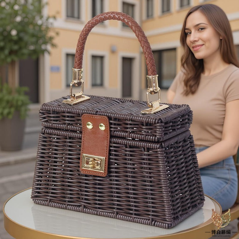 Handmade Woven Rattan Bag, Summer Beach Travel Tote, Eco-Friendly Purse