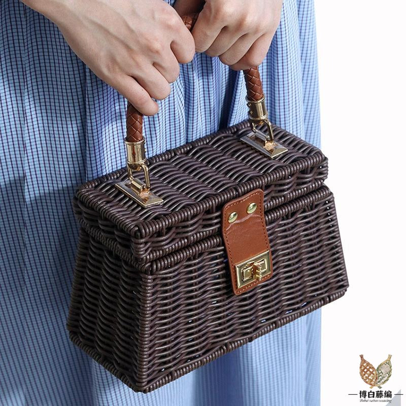 Handmade Woven Rattan Bag, Summer Beach Travel Tote, Eco-Friendly Purse