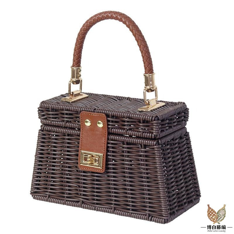 Handmade Woven Rattan Bag, Summer Beach Travel Tote, Eco-Friendly Purse