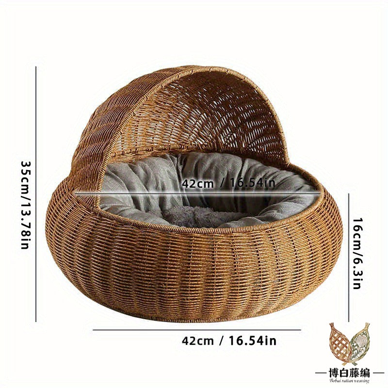 Handwoven Rattan Cat Bed, Eco-Friendly & Washable for Kittens & Cats, All-Season Breathable Cat House