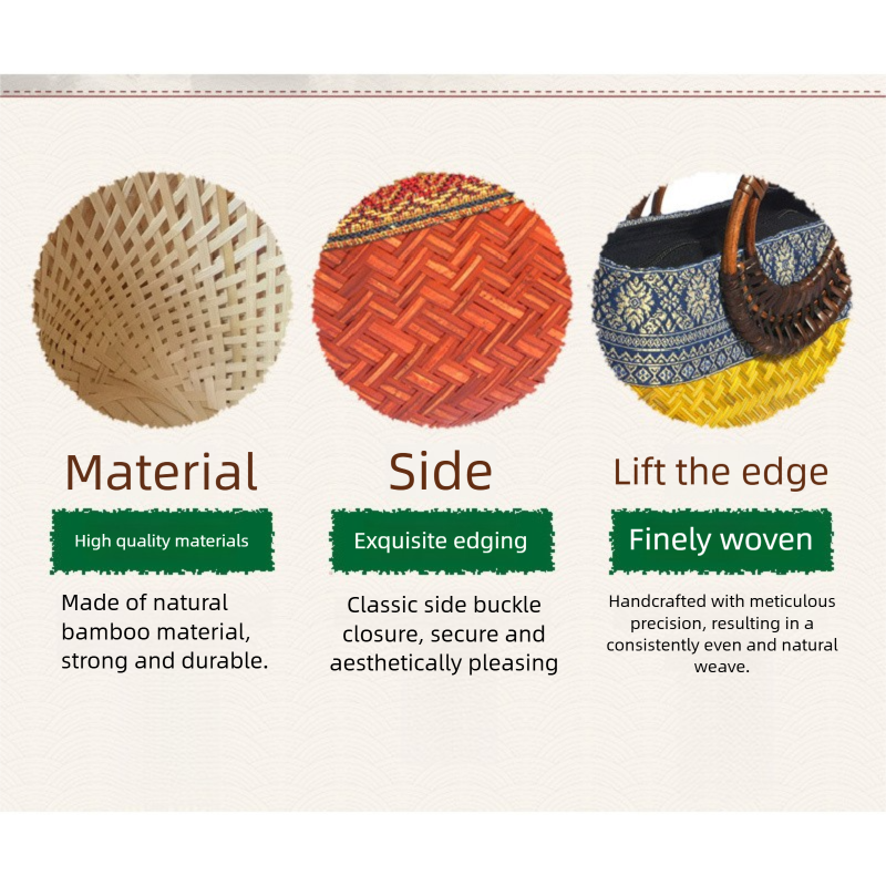 Handwoven bamboo bag, round ethnic style tote, eco-friendly natural bamboo handbag for women.