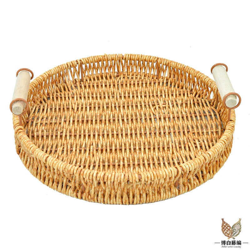 Handwoven Rattan Bread Tray, Eco-Friendly Natural Fruit & Snack Tray, Desktop Storage