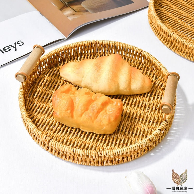 Handwoven Rattan Bread Tray, Eco-Friendly Natural Fruit & Snack Tray, Desktop Storage