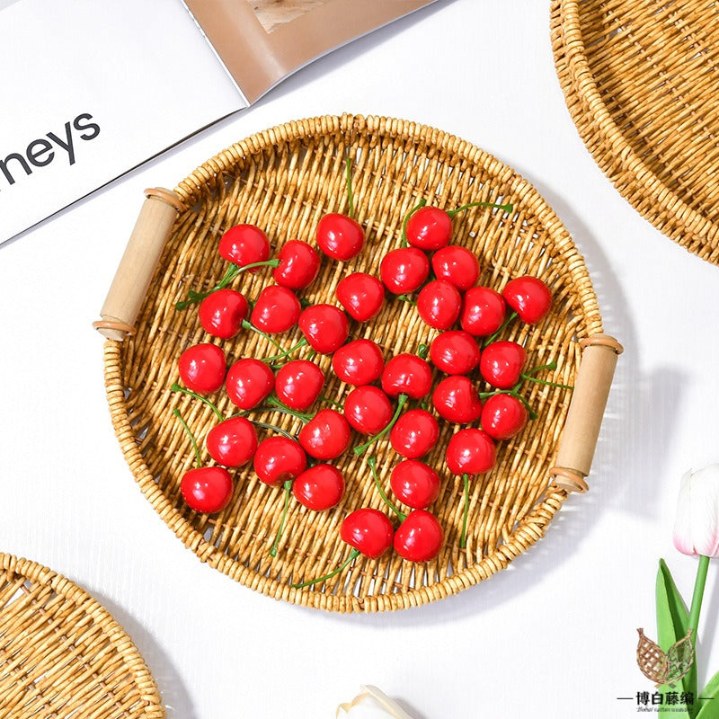 Handwoven Rattan Bread Tray, Eco-Friendly Natural Fruit & Snack Tray, Desktop Storage