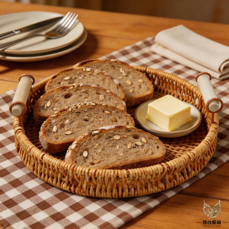 Handwoven Rattan Bread Tray, Eco-Friendly Natural Fruit & Snack Tray, Desktop Storage