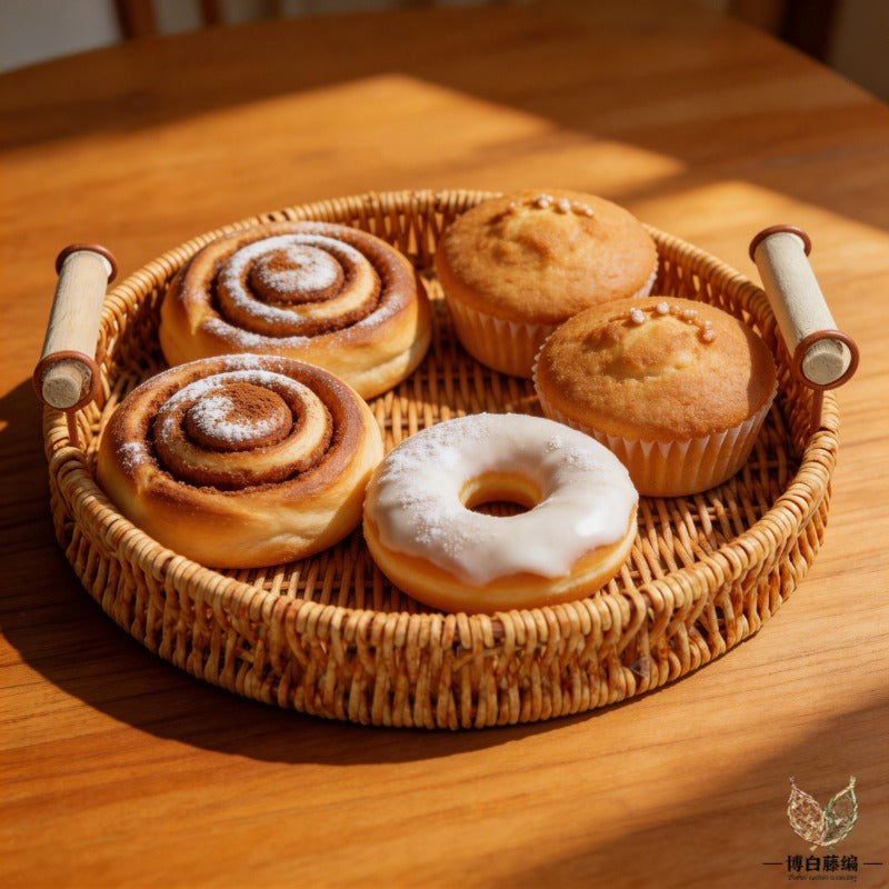 Handwoven Rattan Bread Tray, Eco-Friendly Natural Fruit & Snack Tray, Desktop Storage