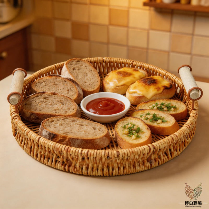 Handwoven Rattan Bread Tray, Eco-Friendly Natural Fruit & Snack Tray, Desktop Storage