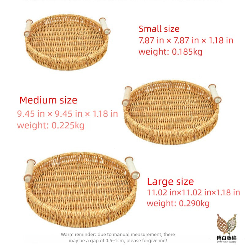 Handwoven Rattan Bread Tray, Eco-Friendly Natural Fruit & Snack Tray, Desktop Storage