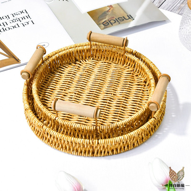 Handwoven Rattan Bread Tray, Eco-Friendly Natural Fruit & Snack Tray, Desktop Storage