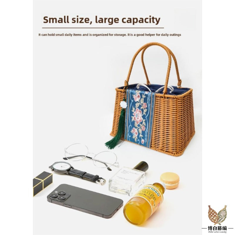 Handwoven Rattan Tote, Eco-Friendly Bohemian Bag for Women, Artisan Crafted Storage Purse