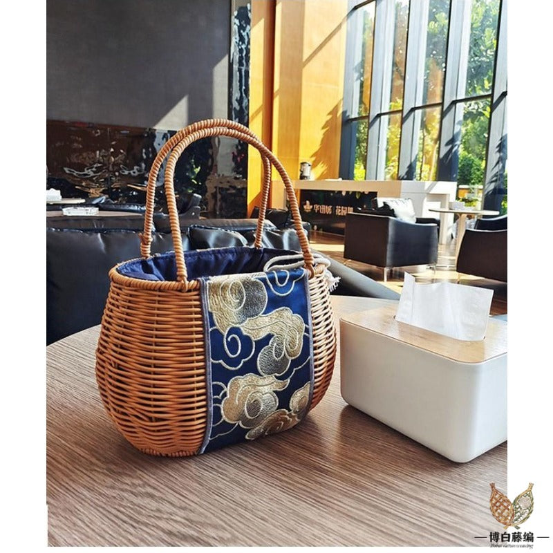 Handwoven Rattan Tote, Eco-Friendly Bohemian Bag for Women, Artisan Crafted Storage Purse