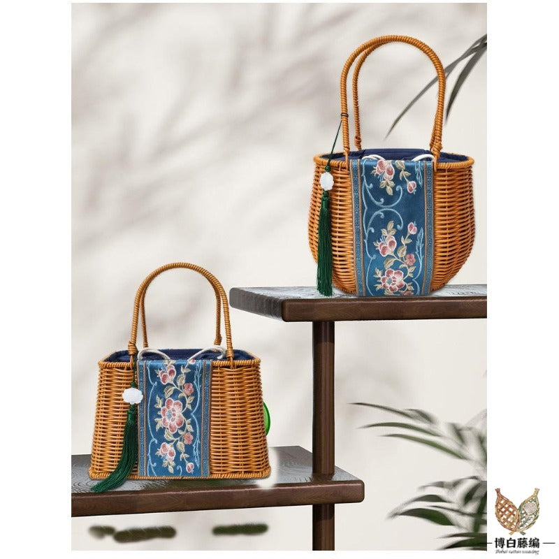 Handwoven Rattan Tote, Eco-Friendly Bohemian Bag for Women, Artisan Crafted Storage Purse