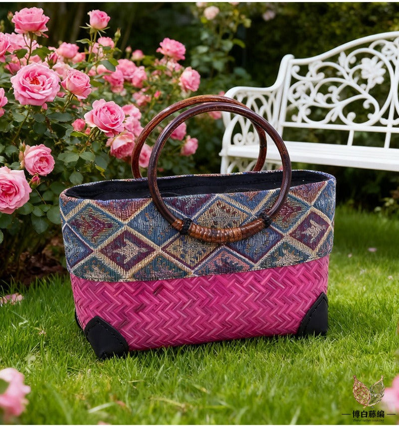 Handwoven Bamboo Tote, Eco-Friendly Bohemian Bag for Women, Artisan Crafted Shoulder Bag