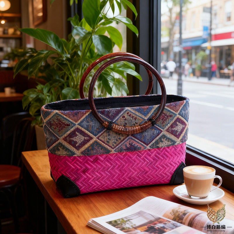 Handwoven Bamboo Tote, Eco-Friendly Bohemian Bag for Women, Artisan Crafted Shoulder Bag