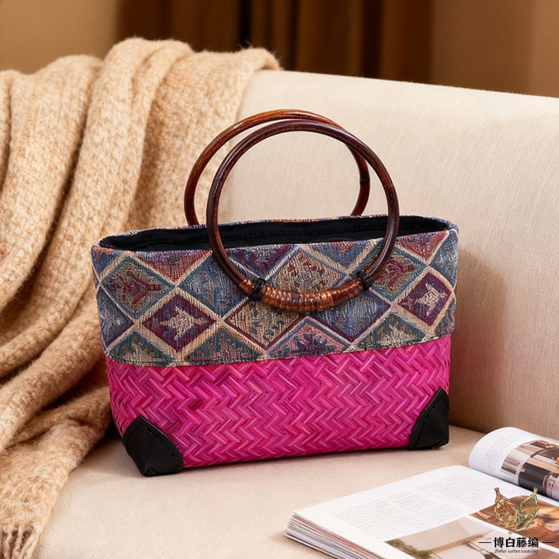 Handwoven Bamboo Tote, Eco-Friendly Bohemian Bag for Women, Artisan Crafted Shoulder Bag