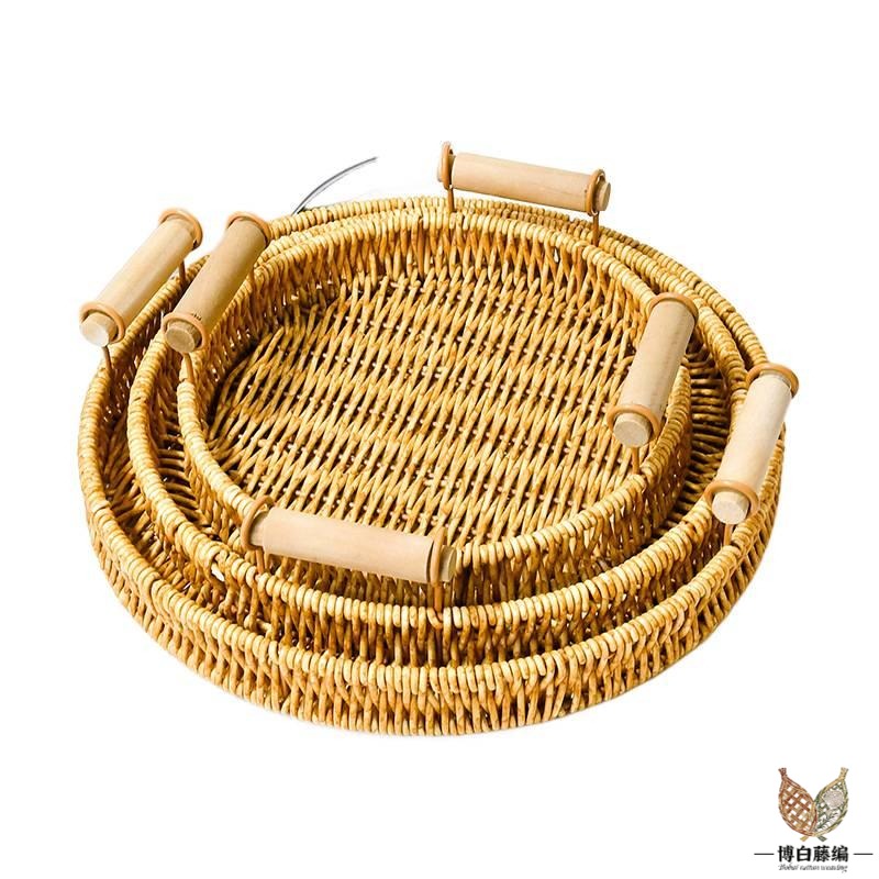 Handwoven Rattan Bread Tray, Eco-Friendly Natural Fruit & Snack Tray, Desktop Storage