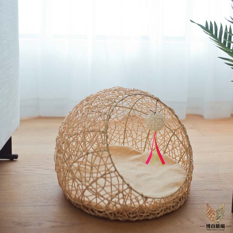 Handcrafted Rattan Dog Bed, Eco-Friendly All-Season Pet Bed, Handwoven