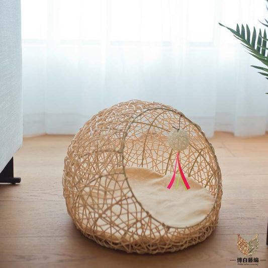 Handcrafted Rattan Dog Bed, Eco-Friendly All-Season Pet Bed, Handwoven