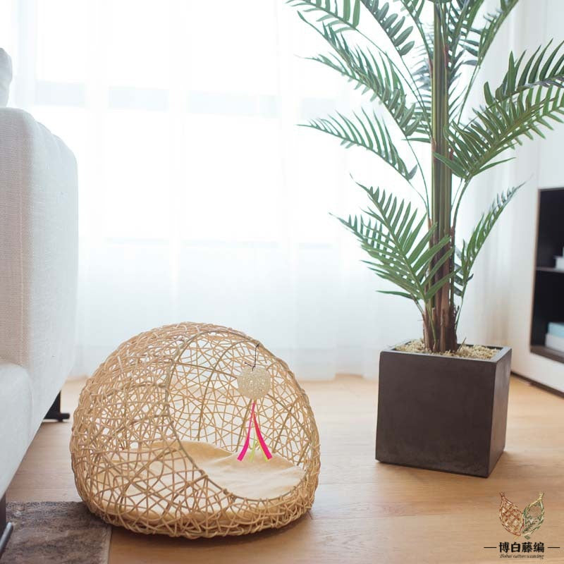 Handcrafted Rattan Dog Bed, Eco-Friendly All-Season Pet Bed, Handwoven