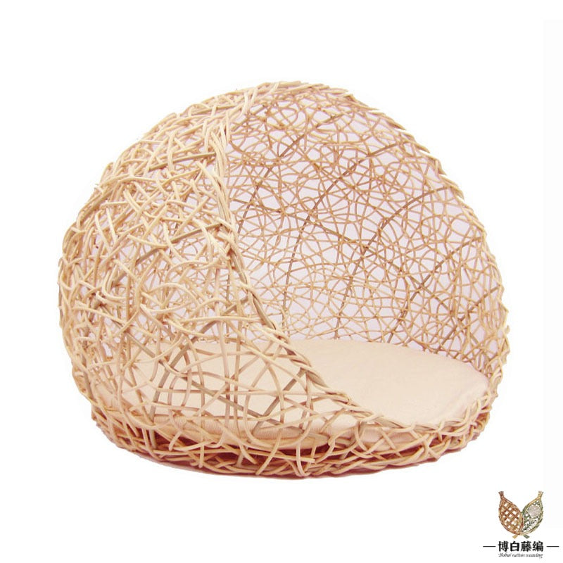 Handcrafted Rattan Dog Bed, Eco-Friendly All-Season Pet Bed, Handwoven