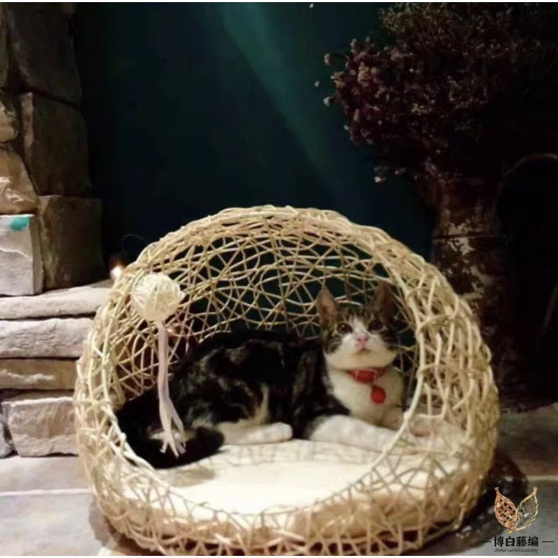 Handcrafted Rattan Dog Bed, Eco-Friendly All-Season Pet Bed, Handwoven