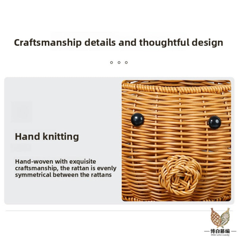 Round Piggy Handwoven Rattan Basket, Eco-Friendly Toy & Fruit Storage, Handmade