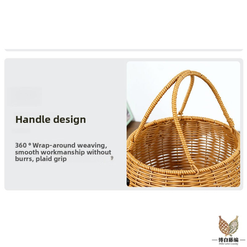 Round Piggy Handwoven Rattan Basket, Eco-Friendly Toy & Fruit Storage, Handmade