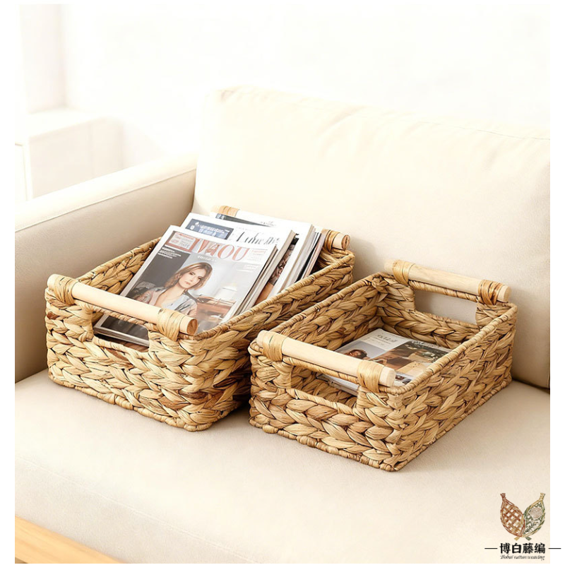 Handwoven Water Hyacinth Bathroom Storage Basket with Wooden Handles, 3-Piece Set, Essential for Home Organization