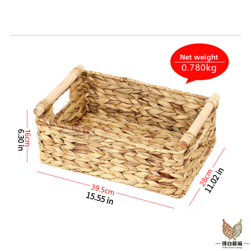 Handwoven Water Hyacinth Bathroom Storage Basket with Wooden Handles, 3-Piece Set, Essential for Home Organization