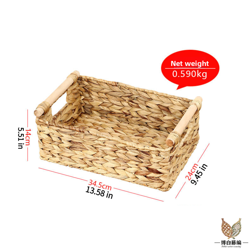 Handwoven Water Hyacinth Bathroom Storage Basket with Wooden Handles, 3-Piece Set, Essential for Home Organization