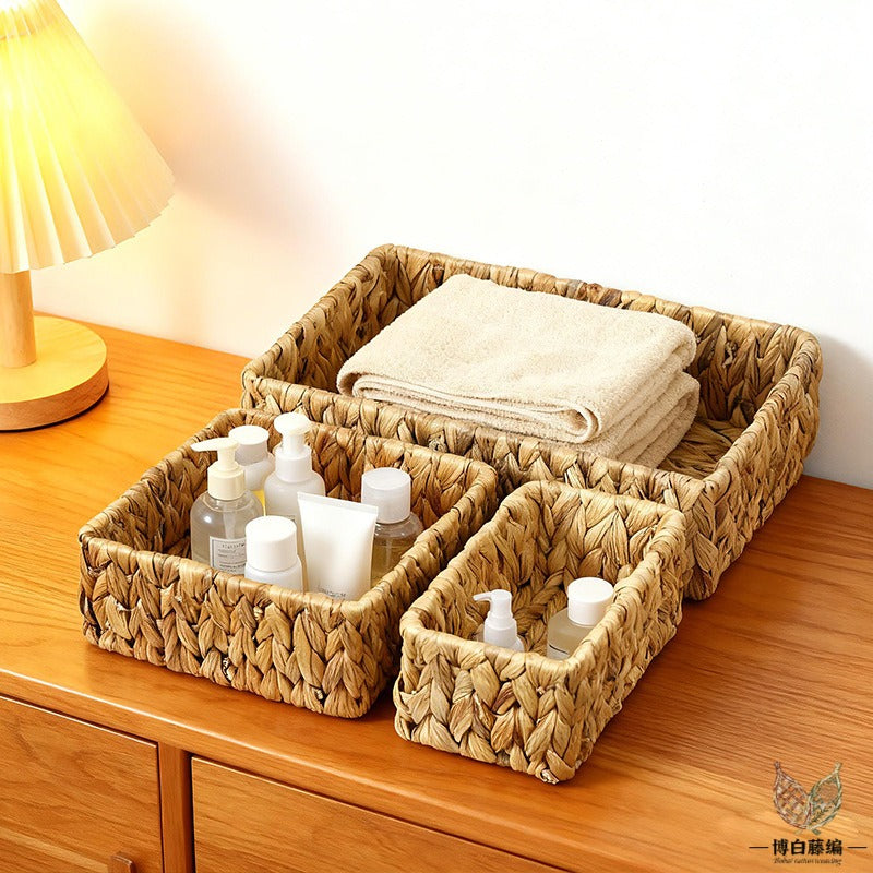 Handwoven Water Hyacinth Storage Basket, Eco-Friendly Multi-Purpose Organizer for Home