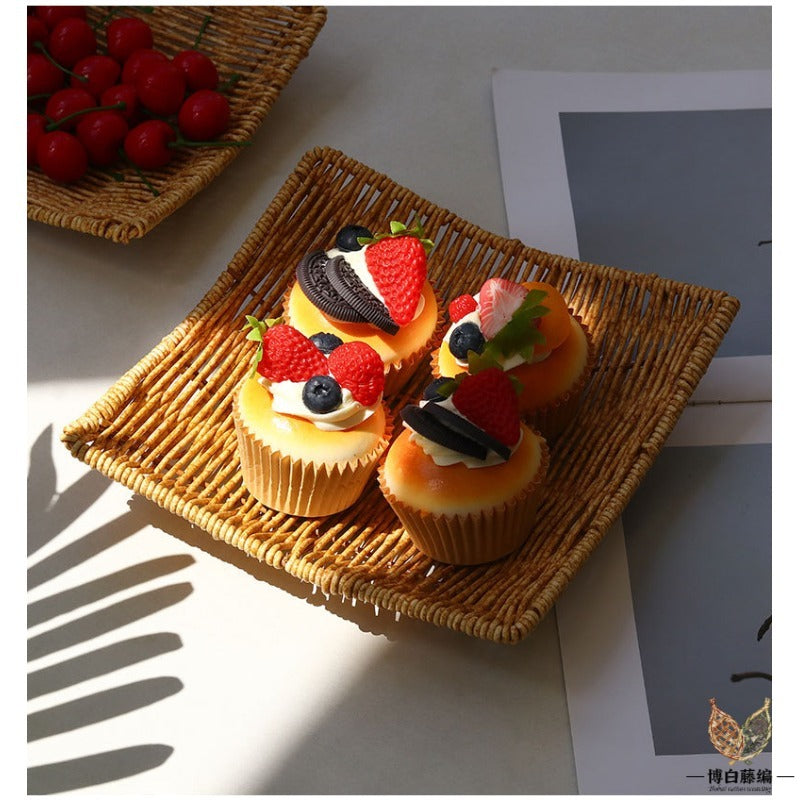 Handwoven Eco-Friendly Rattan Snack Basket for Bread & Fruit