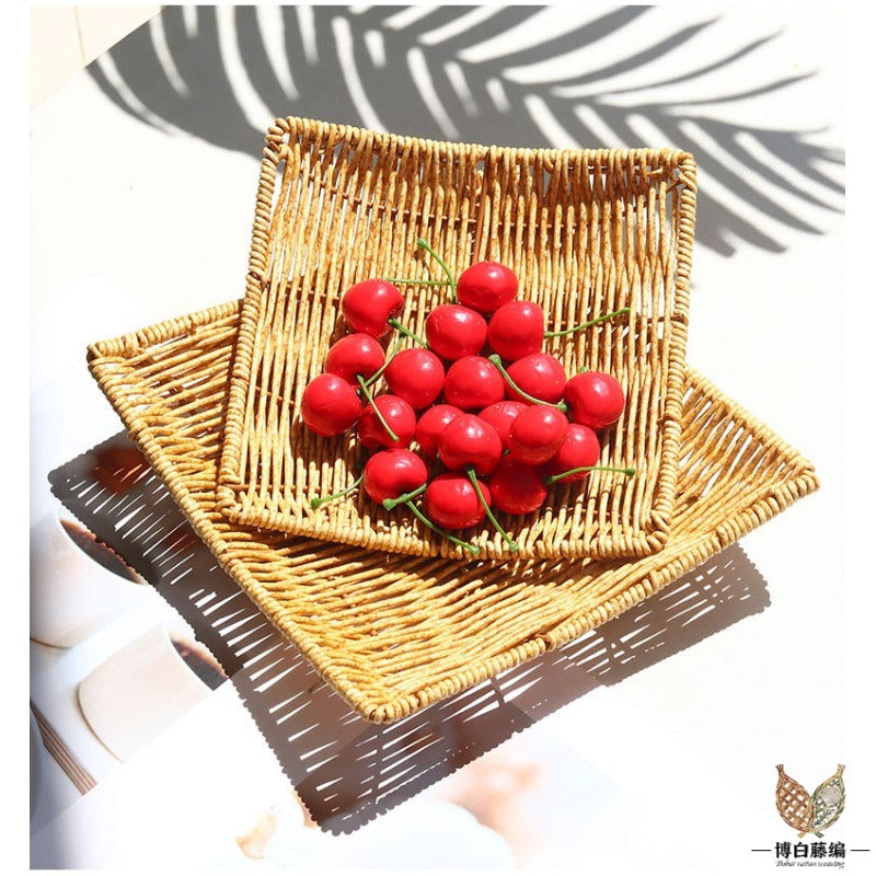 Handwoven Eco-Friendly Rattan Snack Basket for Bread & Fruit
